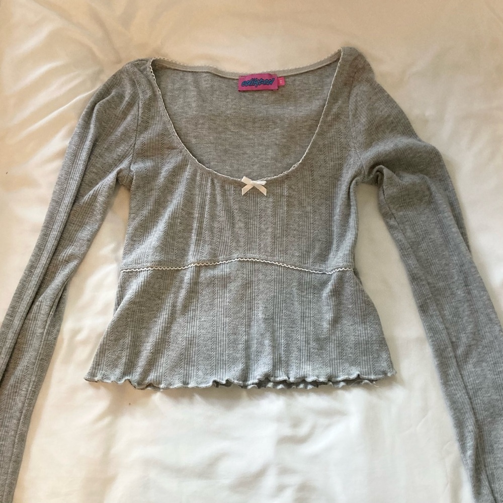 Edikted Gray Babydoll Long Sleeve Top